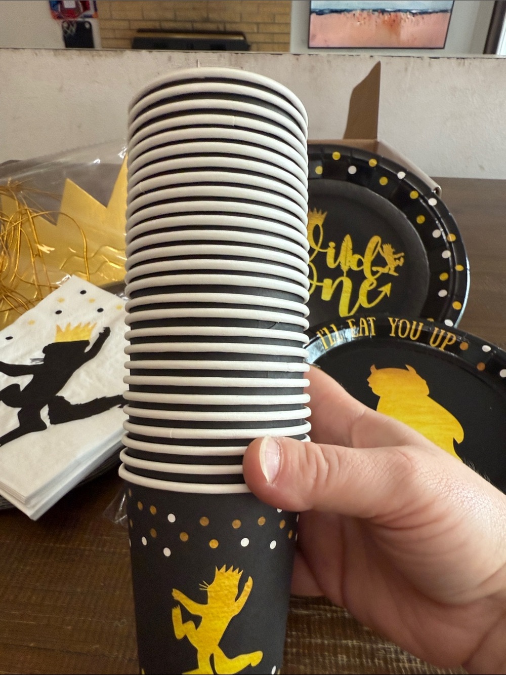 Wild One First Birthday Party Supplies Set - Black & Gold - Picture 2 of 8